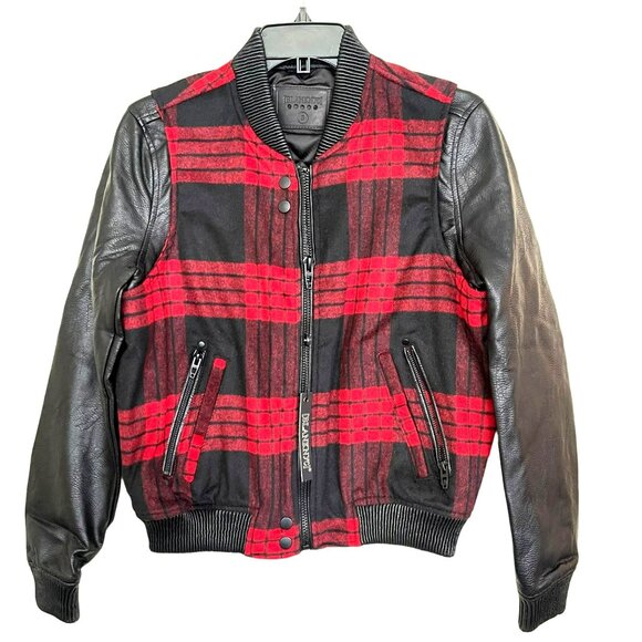Blank NYC Plaid Bomber Jacket Faux Leather Sleeves Small NEW - Picture 2 of 5